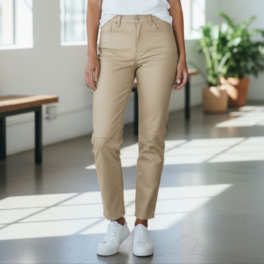 L'AGENCE Sada Slim Straight Leg Cropped Jeans Khaki Trendy Luxury Summer